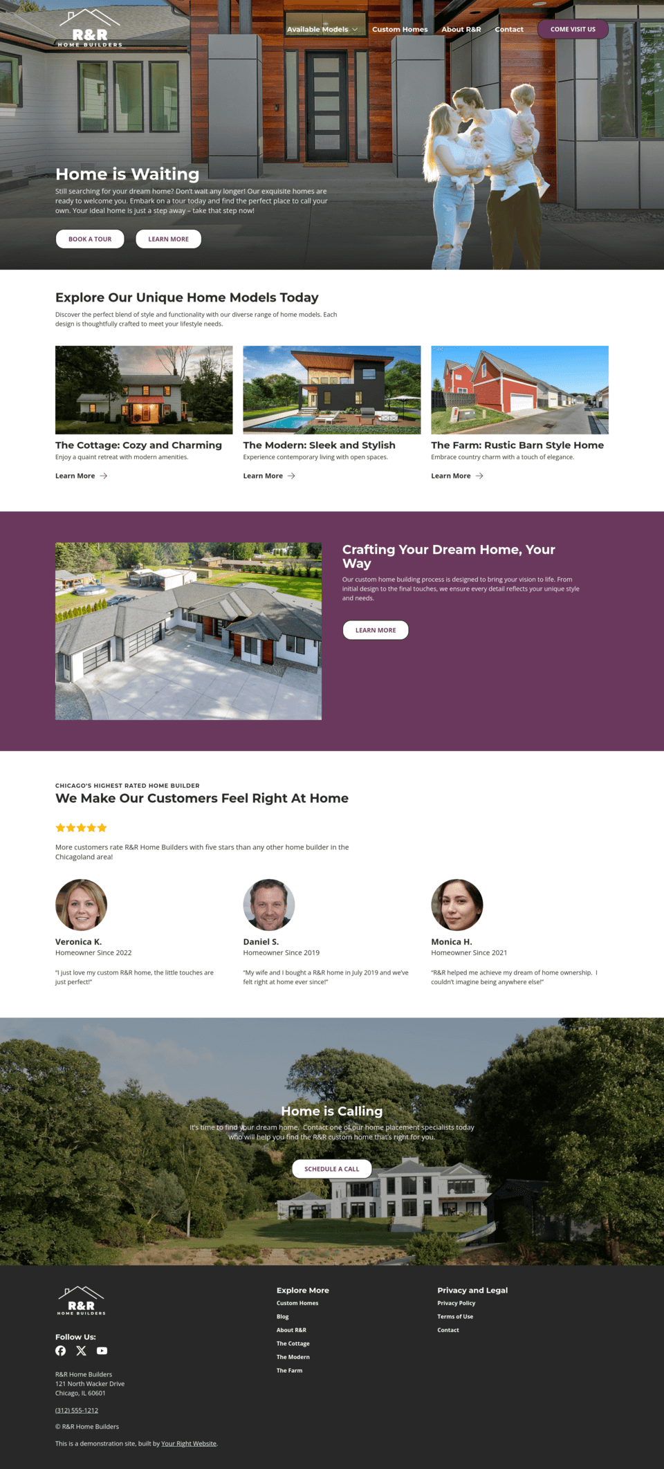 A screenshot of the R&R Home Builders homepage.