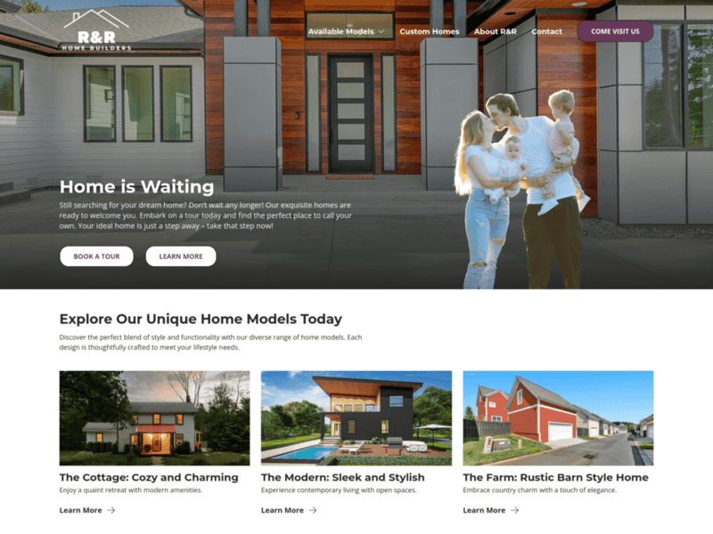 A screenshot of the R and R Home Builders website