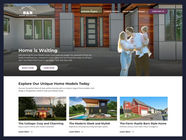 A screenshot of the R&R Home Builders website.